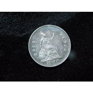 This 1840 Great Britain 4 Pence is a beautiful example of early 19th-century British coinage. Struck in .925 sterling silver, this coin features the iconic portrait of Queen Victoria on the obverse and a crowned shield of the royal arms on the reverse.

A