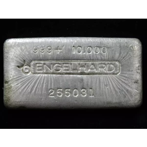 Vintage Engelhard 10 oz .999 Silver Poured Bar w/ Bull Logo  (3)