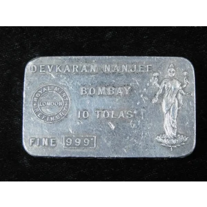 Vintage Royal Mint London Bombay 10 Tolas .999 Silver Bar (3)